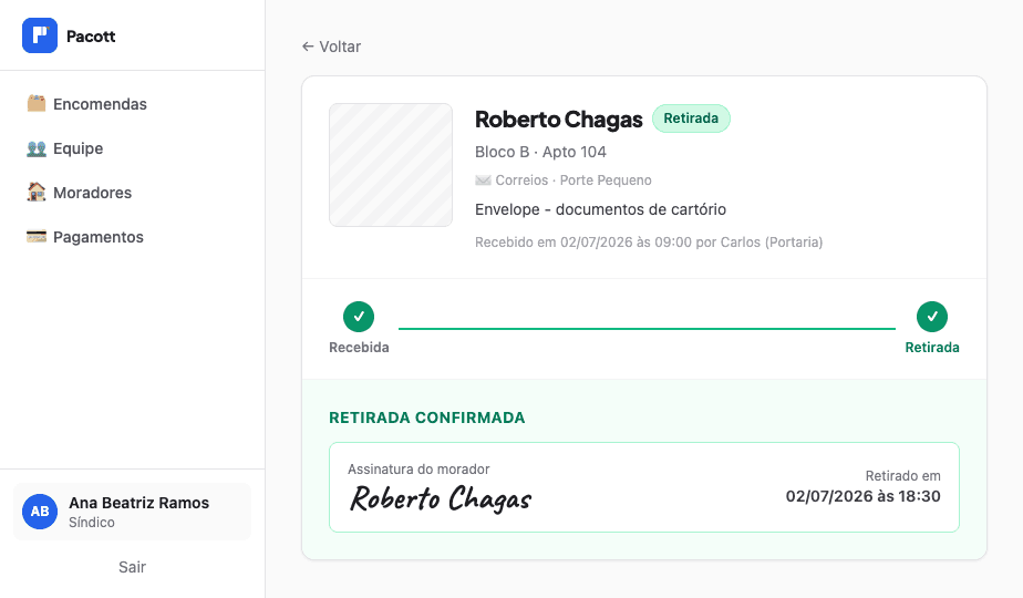 Detalhe de uma encomenda